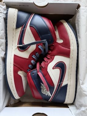 Air Jordan 1 High-Top Sneakers in Red, Navy & Cream